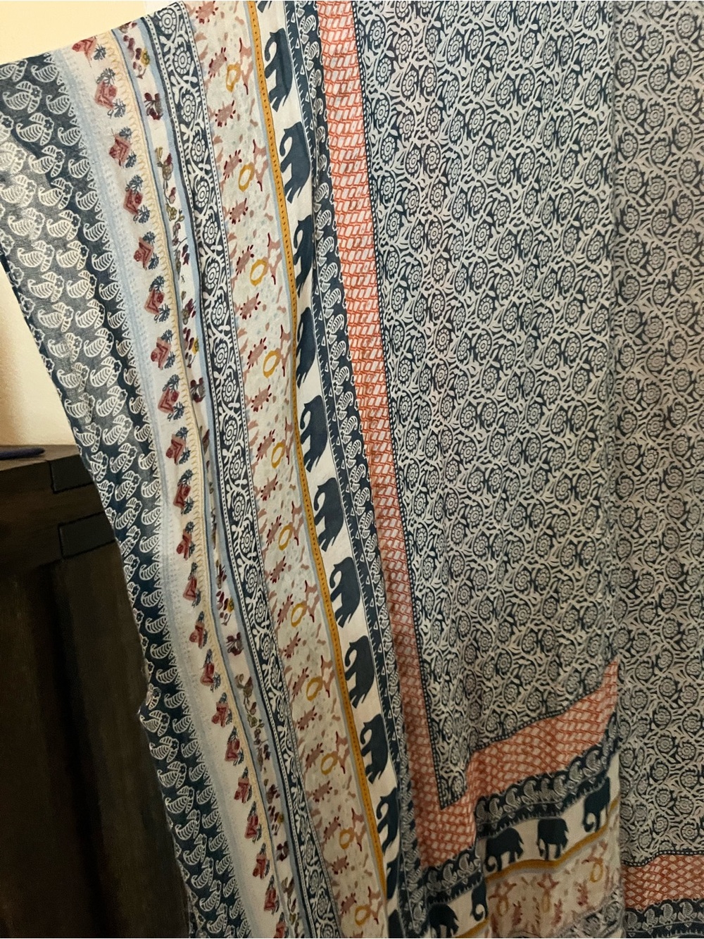 Printed Bohemian Elephant Pattern for cover up - Blue, White & Orange